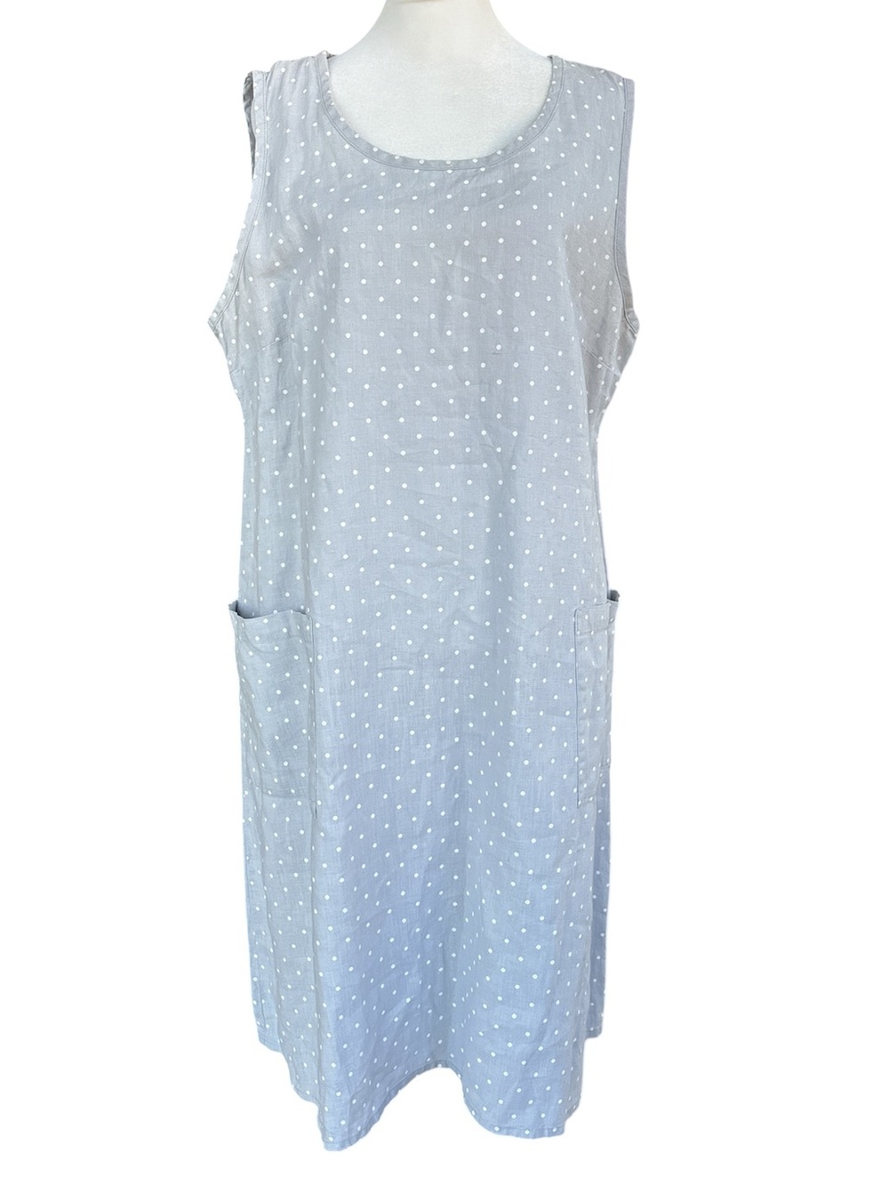 Flax Gathered Back Linen Shift Dress Grey Polka Dot M